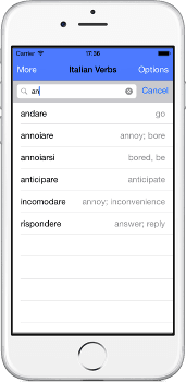 Quickly search for verbs